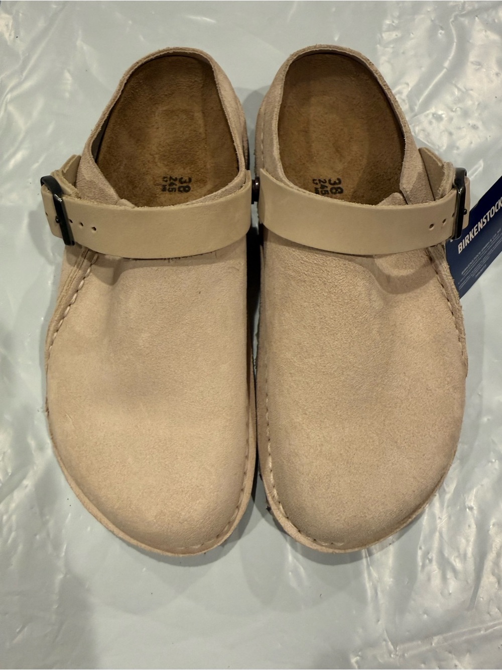Birkenstock lutry premium Suede Clog Mules in Light Beige size 38
